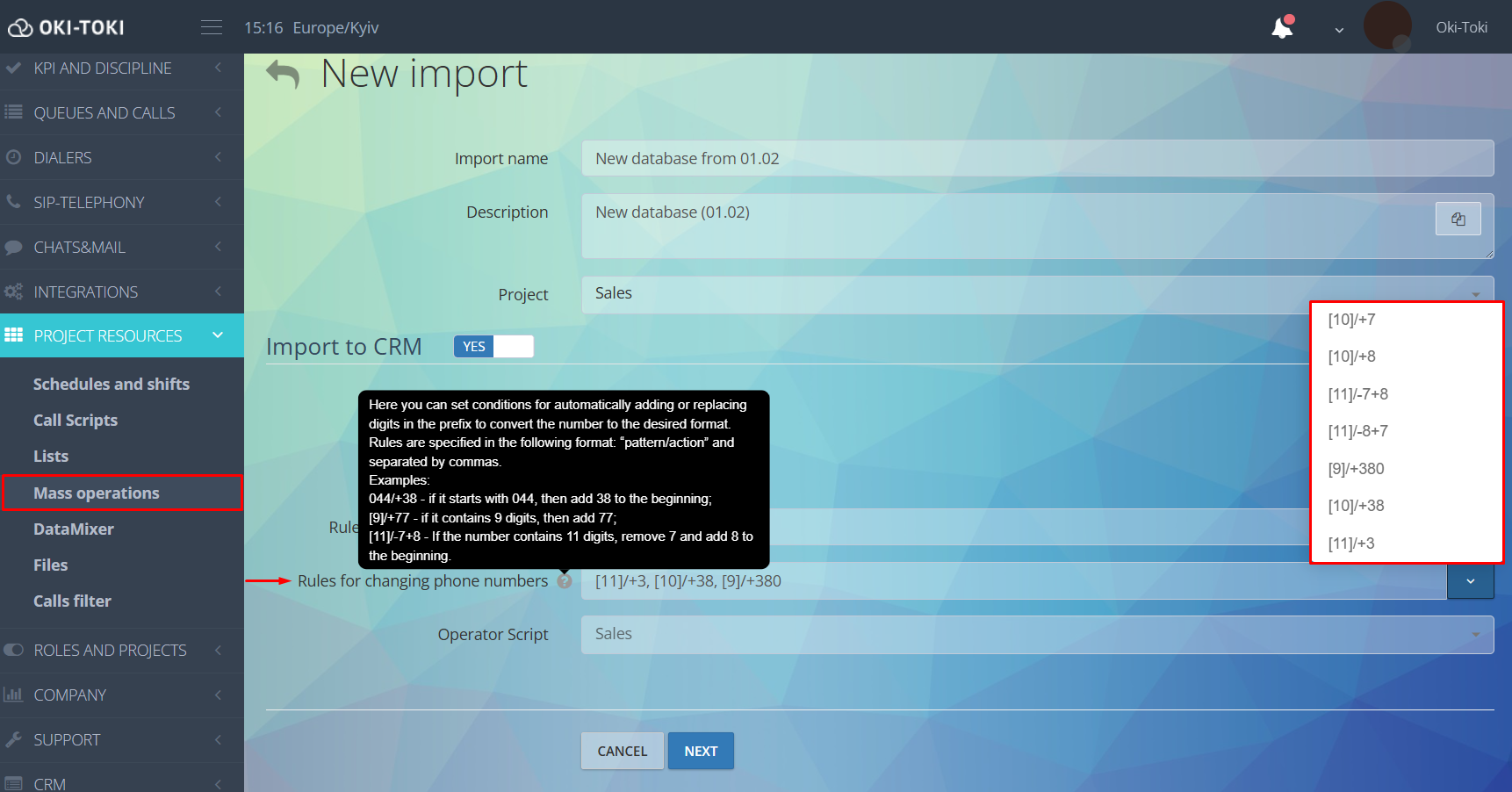 Transformación en importación masiva
