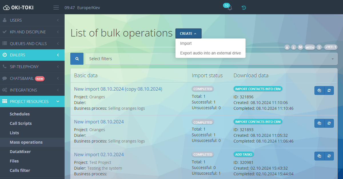 Creación de importación en OKI-TOKI