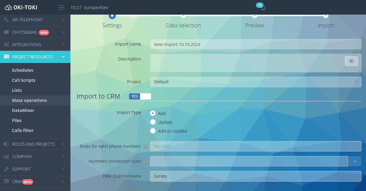Tipo de importación y reglas